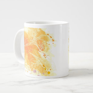 Caneca De Café Grande Fundo de Vetor Watercolor e Flores Tropicais