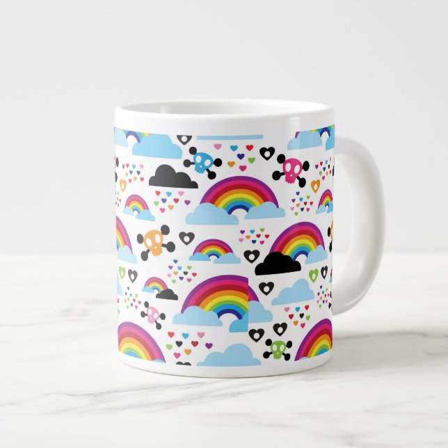 Caneca De Café Grande Fundo do crânio emo arco-íris (Frente Esquerda)