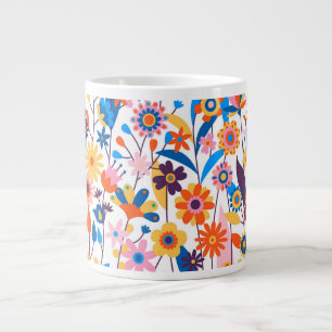 Caneca De Café Grande Fundo Floral Multicolor Exótico-32939