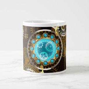 Caneca De Café Grande Fundo Rusty Steampunk com Lentes Turquesa