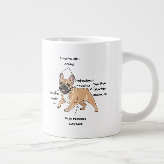 Caneca De Café Grande Funny Anatomy of a French Bulldog Illustration (Direita)