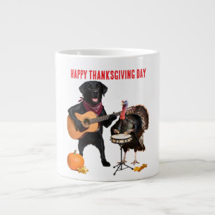 Caneca De Café Grande Funny Black Lab Toca Guitarra e Peru Dia de Ação d