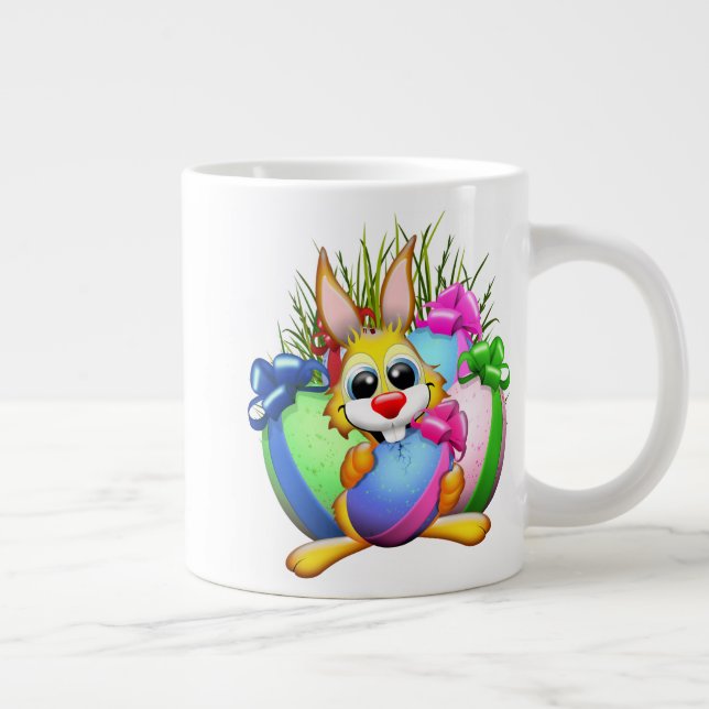 Caneca De Café Grande Funny Bunny biting an Easter Egg (Direita)