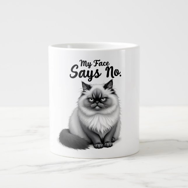 Caneca De Café Grande Funny Cat Face Illustration – Minimal Cute Cat Art (Frente)
