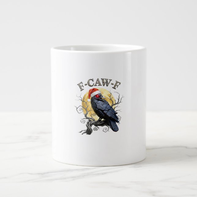 Caneca De Café Grande Funny Crow F-Caw-F Bird Gothic Christmas Santa Hat (Frente)