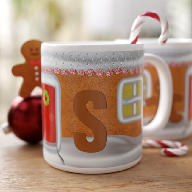 Caneca De Café Grande Funny Gingerpão House Monogramed (Perfect large coffee mug for Christmas! Just add your initial)