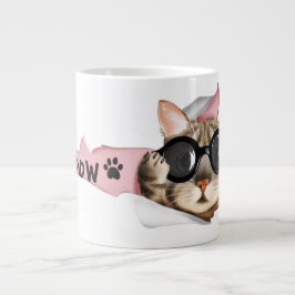 Caneca De Café Grande Funny “Meow” Cat with Glasses Design