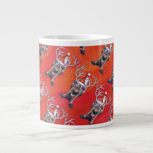 Caneca De Café Grande Funny Reindeer Pattern on Red