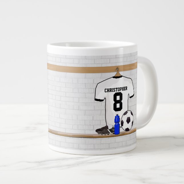 Caneca De Café Grande Futebol preto personalizado Jersey (Frente Esquerda)