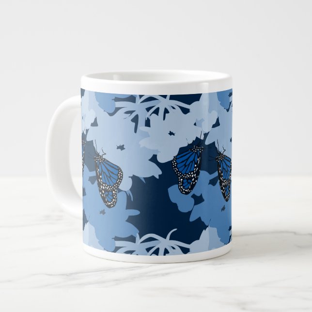 Caneca De Café Grande Fütternd Monarchschmetterling in Blau (Frente Esquerda)