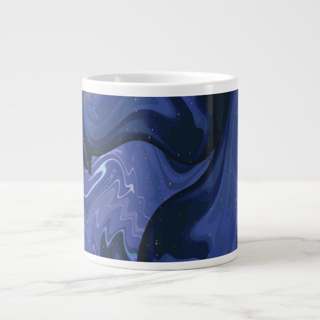 Caneca De Café Grande Galaxy Swirl Blue Glitter Abstrato Padrão cósmico (Frente)