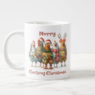 Caneca De Café Grande Galinha de Natal Dependido com feliz