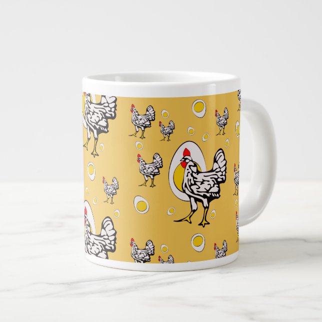 Caneca De Café Grande Galinhas Retro (Frente Esquerda)