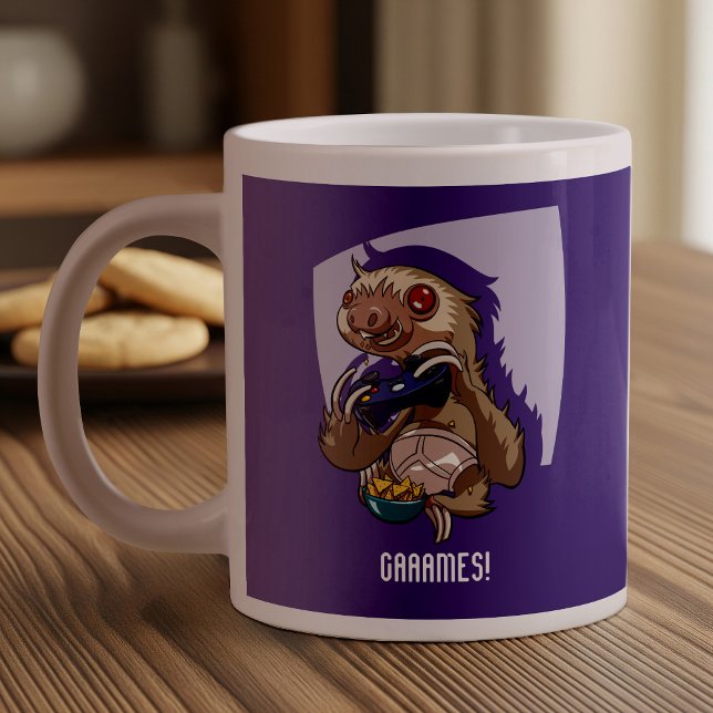 Caneca De Café Grande Gamer Comendo Nachos em Cuecas Cartoon Sloth (Criador carregado)