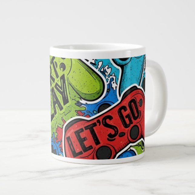 Caneca De Café Grande Gamer Pattern Jumbo Specialty Mug (Frente Esquerda)