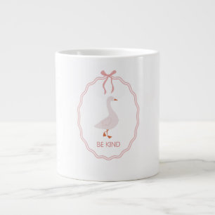 Caneca De Café Grande Ganso Fofo Seja Gentil com Moldura de Fita Rosa
