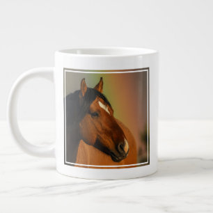 Caneca De Café Grande Garanhão Selvagem, Luz Dourada e Arco-íris
