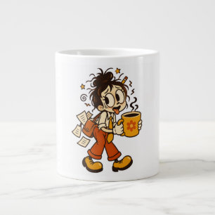 Caneca De Café Grande Garota de Escritório Caótico Retro com Adesivo de