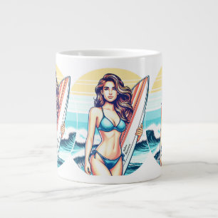 Caneca De Café Grande Garota Esporte & Surfe
