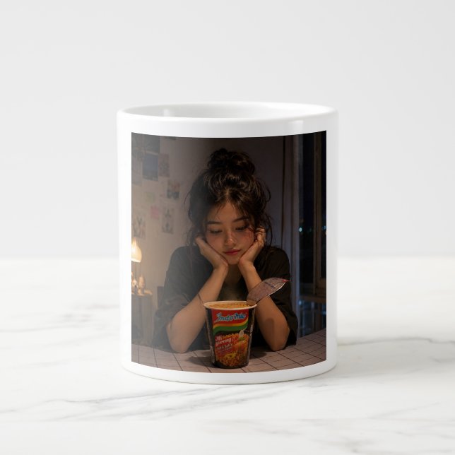 Caneca De Café Grande Garota Macarrão (Frente)