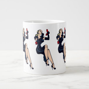 Caneca De Café Grande Garota Pinup de Glamour Retro Loira Bonita Vintage