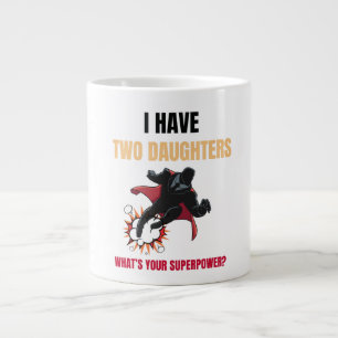 Caneca De Café Grande Garotas Personalizáveis Pai 2 Filhas Super-Herói