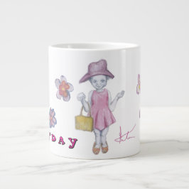 Caneca De Café Grande Garotinha fofa com bolsa pagando fantasia