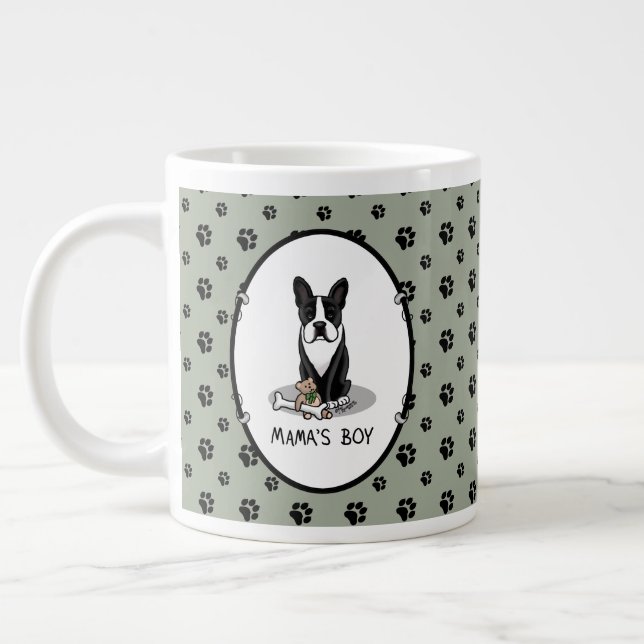 Caneca De Café Grande Garoto da mamãe bonita Boston Terrier (preto) (Esquerda)