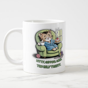 Caneca De Café Grande Gatinho Aconchegante com Café e Bolo – Gato Engraç
