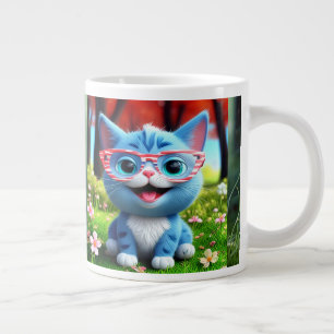 Caneca De Café Grande Gatinho Azul Sorridente E Bonito-55665