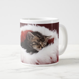 Caneca De Café Grande Gatinho dormindo de chapéu de Natal
