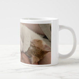 Caneca De Café Grande Gatinho laranja adormecido - laranja e branco