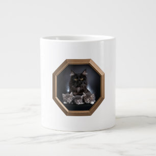 Caneca De Café Grande Gatinho Mãe Preto E Seus Três Gatinhos