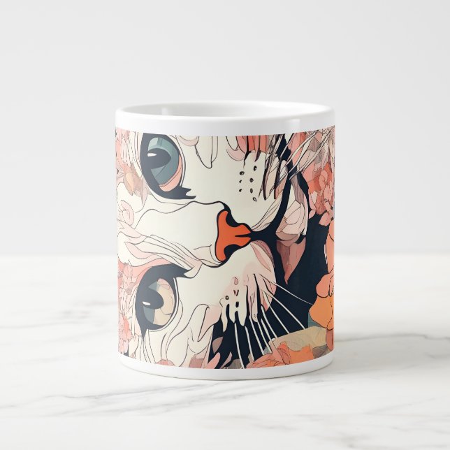 Caneca De Café Grande Gato Artístico (Frente)
