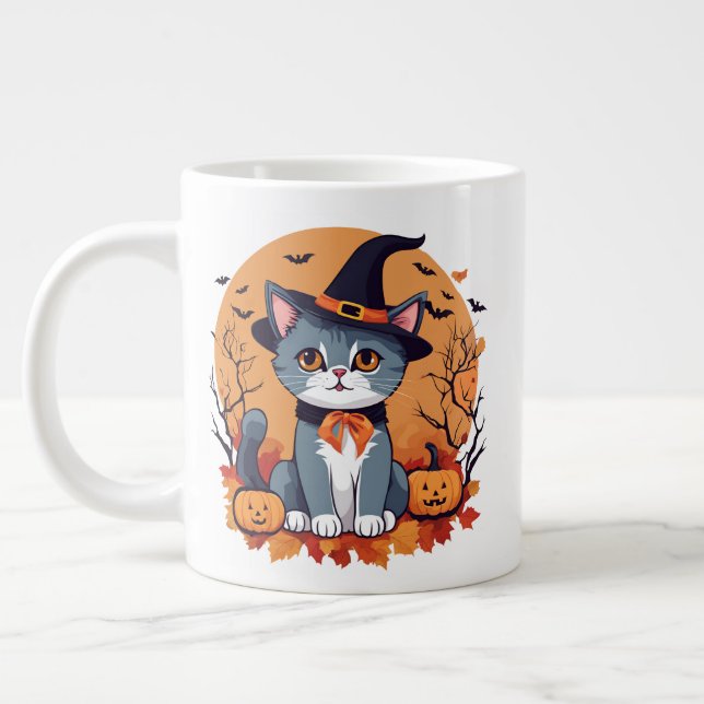 Caneca De Café Grande Gato Bonito de Halloween (Esquerda)