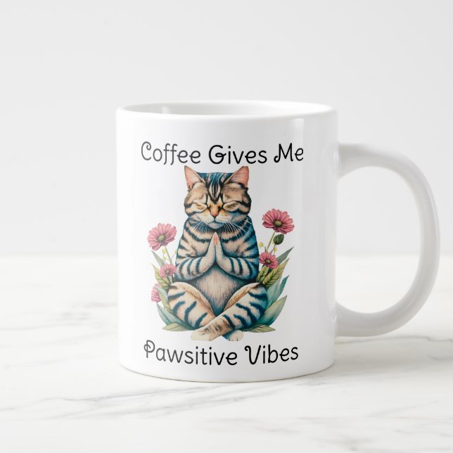 Caneca De Café Grande Gato Bonito Yoga Pose Meditação Engraçada Citação  (Direita)