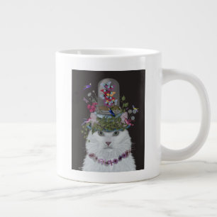 Caneca De Café Grande Gato Branco com Barra de Borboleta