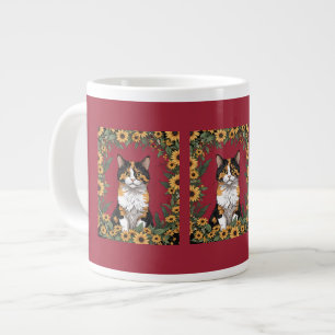 Caneca De Café Grande Gato Calico de Maryland e Flores de Susan de Olhos