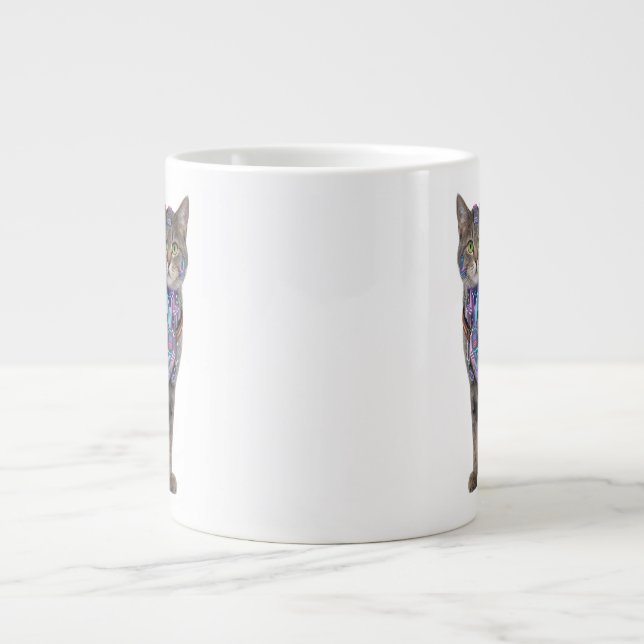 Caneca De Café Grande Gato Circuito Cyberpunk – Fera da Tecnologia Neon (Frente)