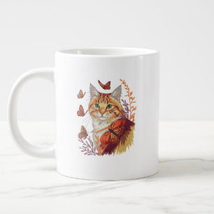 Caneca De Café Grande Gato com Borboletas Monarcas