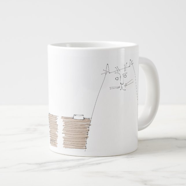 Caneca De Café Grande Gato com um prato vazio (Frente Esquerda)