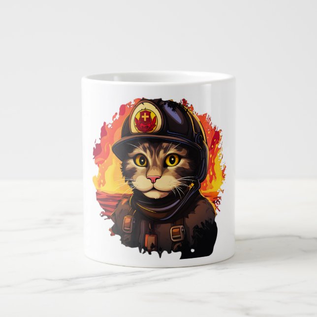 Caneca De Café Grande Gato de bombeiro (Frente)
