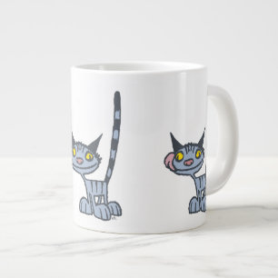 Caneca De Café Grande Gato de Cartoons de Cinza legal