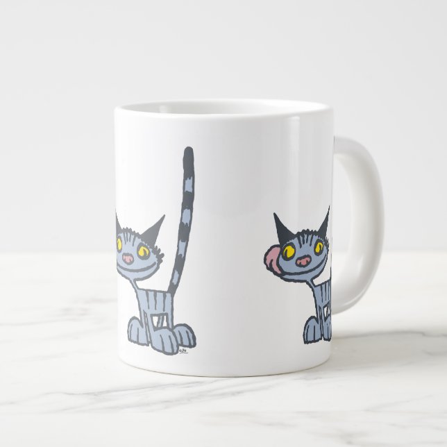 Caneca De Café Grande Gato de Cartoons de Cinza legal (Frente Esquerda)