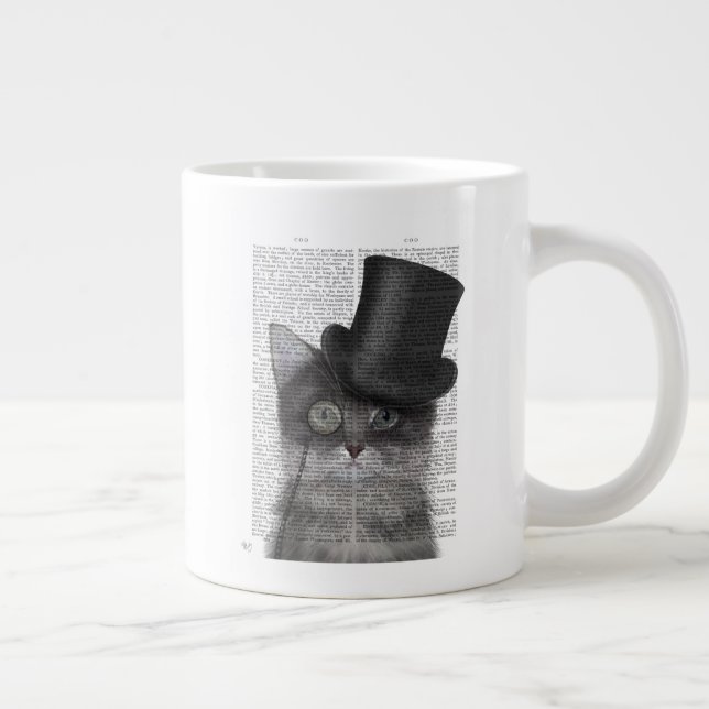 Caneca De Café Grande Gato de cinza com Chapéu Superior (Direita)