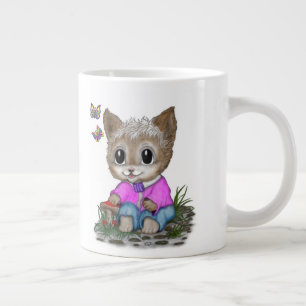 Caneca De Café Grande Gato de Gato e Borboleta
