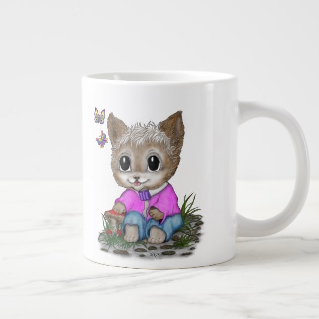 Caneca De Café Grande Gato de Gato e Borboleta (Direita)