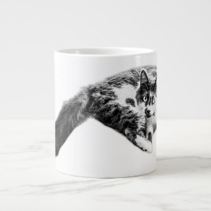 Caneca De Café Grande Gato de Gato Longo e Negrito