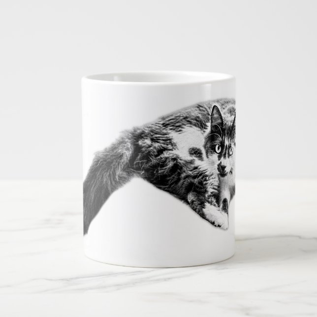 Caneca De Café Grande Gato de Gato Longo e Negrito (Frente)