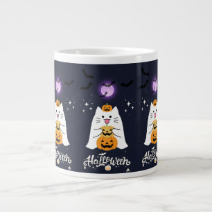 Caneca De Café Grande Gato de Halloween ao Luar – Noite Assustadora e Do